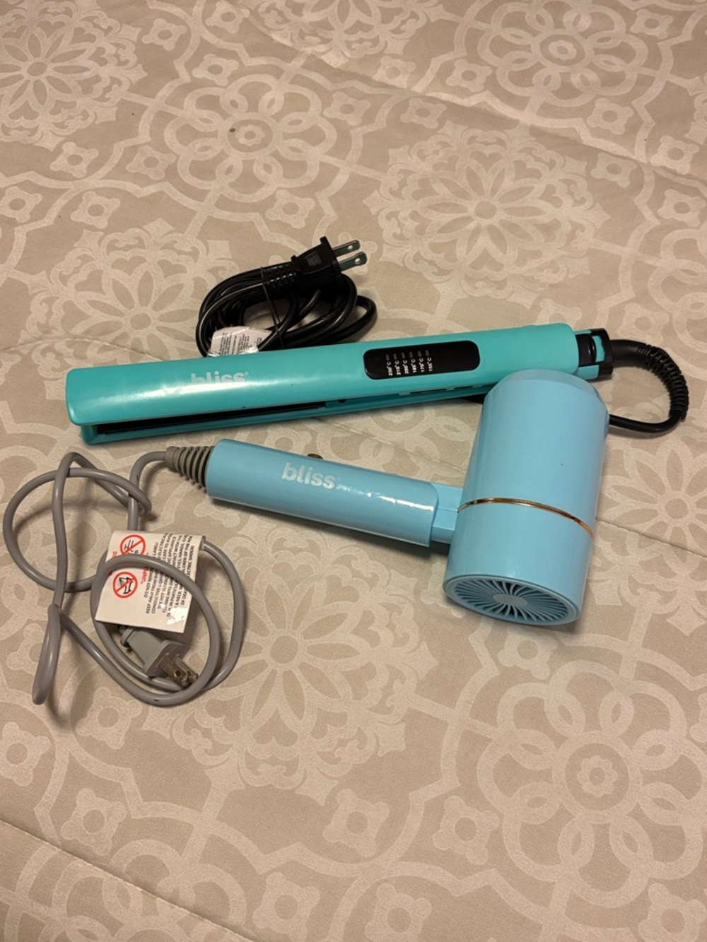 Bliss Light Blue Travel Hair Dryer and Flat Iron Set